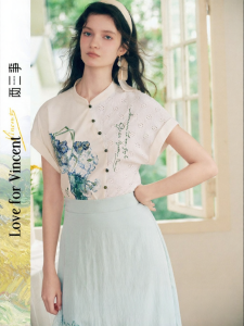 LIANGSANSHI | Áo Sơ Mi Ngắn Tay Vintage Thêu Đẹp Phong Cách Trung Quốc