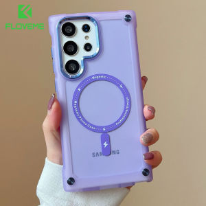 FLOVEME Luxury Armor Frosted Clear Magsafe Phone Case For Samsung S24 S23 S22 Ultra S23+ S22+ Plus Wireless Charging Lens Protection Four Corner Anti-fall TPU+PC Hard Shockproof Back Cover For Samsung S23 S22