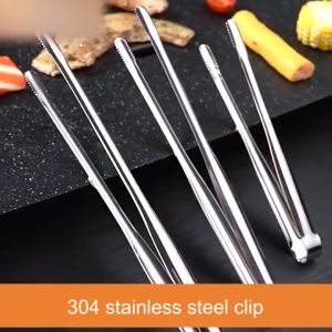 3 Sizes Multifunction Barbecue Clip Portable Picnic Non-Slip Clip Stainless Steel Food BBQ Clip Salad Steak Clamp Kitchen Long Handle Cooking Clips