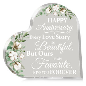 New Happy Anniversary Gifts for Her Him Heart Acrylic Transparent Plaque for Wife Husband Years of Marriage Gift 10th15th-50th