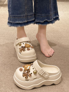 Dual Wear Cartoon Cats and Flowers Summer Outdoor Covered Toe Thick Sole Height Increasing Anti-slip Beach Sandals