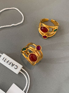 CAFFTI | Vintage Style Red Agate Zirconia Womens Ring