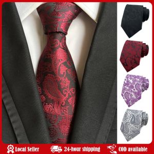 Corbatas Para Hombre 8 Cm Neck Ties For Men Luxury Mens Necktie Black Gravata Jacquard Slim Tie Paisley Cravatta Seta New Design Paisley Plaid 8cm Tie Red Black Silk Jacqurd Weave Neckties For Men Business Wedding Cravat Accessories Ties Gifts
