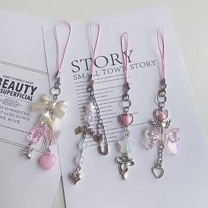 【Y】Goth Y2K Phone Chain Charm 1Pc Bow Heart Star Keychain Kawaii Car Bag Pendant Cute Accessory for Girls Women Jewelry