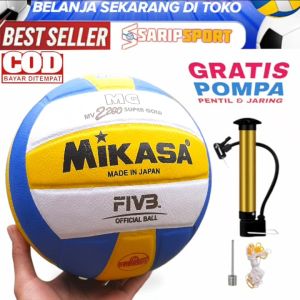 Bola Volley Mikasa Super Gold Size 5 Warna Biru Kuning Gratis Pompa