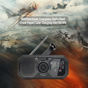 Multifunctional emergency radio with solar power AM/FM/WB hand crank radio and rechargeable flashlig