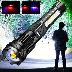 Senter LED Super Terang 80000 Lumens Zoom Jauh Senter Sorot Zoom USB Rechargeable Senter Swat Police Terbaik