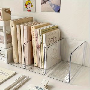 1pc Plastic Book Stand Organizer with Multiple Compartments - Clear Desktop File Holder for Office Home Bookshelf Decorations