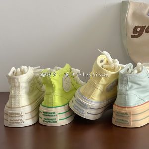 Dopamine Boosting Casual High Top Thick Bottom Womens Canvas Shoes Versatile Chic Footwear for Students And Youth