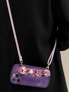 Huawei Mate60 pro Silicone Phone Case with Purple Kuroko Strap Womens Crossbody Protection Cover Creative Korean Style