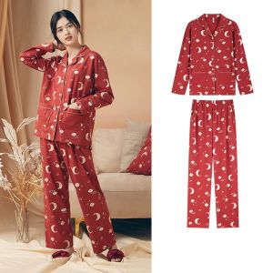 LUNILAI | Red Fortune Cotton Pajamas Set For Women Wearable Outdoors Wedding Home Clothes Autumn Winter New Arrival Pure Cotton Knitted