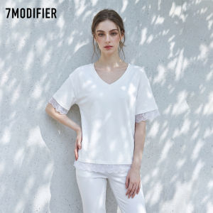 7.Modifier | Áo Thun Cổ V Kết Hợp Ren Dáng Rộng