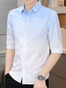 Ice Silk Short Sleeve Shirt Mens Summer Seven Sleeve Shirt Gradient Color Casual Thin Male Shirt Handsome Mens Fashion