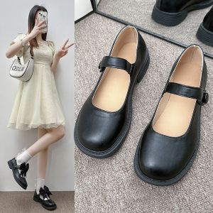 DINGMUYI | White & Black Girls School Uniform Leather Shoes