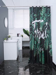 ม่านอาบน้ำกันน้ำคุณภาพสูงสำหรับห้องน้ำโรงแรม พิมพ์ลายใบตอง ต้นไม้เมืองร้อน ผ้าโพลีเอสเตอร์หนา ม่านอาบน้ำกันน้ำ ม่านอาบน้ำแบบแบ่งส่วน ม่านอาบน้ำแบบยืดหดได้ ไม่ต้องเจาะรู