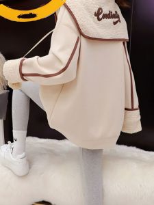 Fashionable Maternity Outfit Spring Autumn Hoodie Navy Collar Top Womens Autumn Winter Outdoor Long Sleeve Cotton Blend