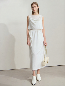 AMII | Minimalist Luxury Silk Romabric One-shoulder Sleeveless Slightly Elastic Slim Fit Long Dress