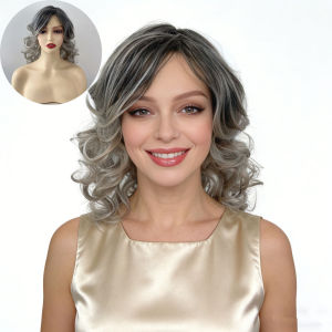 Ou beautiful woman short curly hair grandma gray chemical fiber wig female headgear