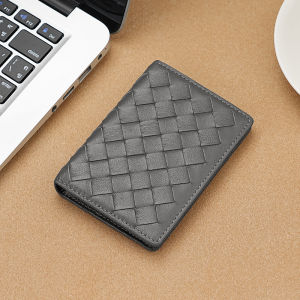 Authentic Leather Weave Small Card Holder Goatskin Card Case Mens Ladies Card Holder Large Capacity Multi-Card Position Change Business Card Holder Anti-Magnetic