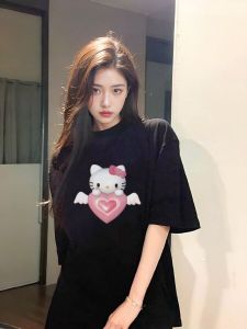 Japanese Style Soft Girl Cute Hello Kitty Print T-shirt Short Sleeve Female Summer New Arrival Slimming Youthful-Looking Couples Tops