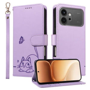 Leather Wallet Flip Case for Honor Magic 8 7 6 X5C X6D X6C X70 X8D X9C X9D 600 Pro Lite  | Cat & Butterfly Embossed Design