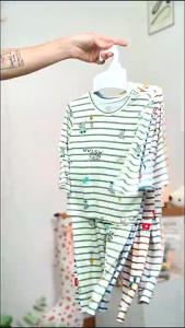 Bộ dài tay Asbaby vải petit cotton viscose ( 95% visco 5% spandex ) mềm mát phối họa tiết cho bé trai bé gái (9 tháng đến 6 tuổi)