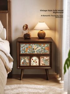 MR ART | Solid Wood French Retro Nightstand Drawer Storage Cabinet