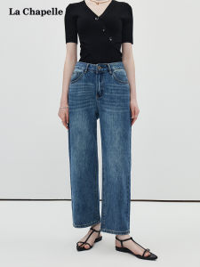 Quần Jeans Denim Ống Thẳng Cạp Cao La Chapelle Cho Nữ Màu Xanh Đậm Thời Trang Quần Dài Đi Làm