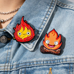 2pcs/Set Cute Flame Enamel Pin Cartoon Anime Movie Metal Brooch Backpack Collar Lapel Badges Fashion Jewelry Collection Fan Gift