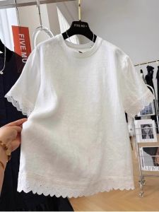 AIYITI | Lace Trim Short Sleeve T-Shirt Flattering for Plus Size Women