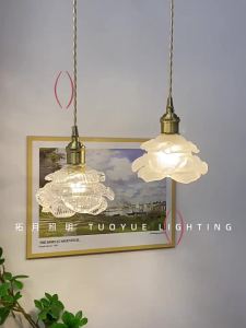 Modern Glass Rose Flower-shaped Long Line Bedroom Bedside Sable Chandelier and Small Dining Room Chandelier for Warm Lighting
