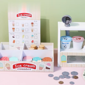 【🔥SG】Ice Cream Counter Playset For Kids Montessori Pretend Play Food Toys With Coin Role Play Birthday Gifts Toy