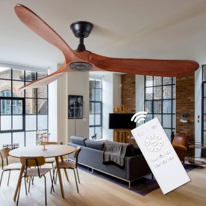CHNT 60" Ceiling Fan With Remote Control Ceiling Fan With 3 Wood Fan Blades 6 Speeds Smart Timing Reversible Dc Motor Ceiling Fan Modern Black Ceiling Fan For Indoor Living Room Bedroom Outdoor Patios