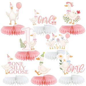 1st Birthday Goose Honeycomb Decor "One Silly Goose" Duck Table Centerpieces for Baby Girl First Birthday Party
