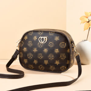 กระเป๋าสะพายข้างลายดอกไม้สามชั้นสำหรับผู้หญิง กระเป๋าสะพายข้างแบบมีช่องหลายชั้นสำหรับคุณแม่ กระเป๋าสตางค์ขนาดเล็กสำหรับผู้หญิงวัยกลางคนและผู้สูงอายุ