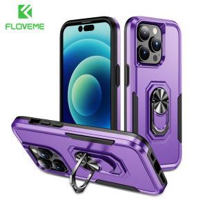 FLOVEME Contrasting Color With Ring Bracket Holder Phone Case For iPhone 15 14 13 12 11 Max 15 14 Plus Armor Full Protection Hard PC Anti-fall Bumper Shockproof Back Cover For iphone 15 14 13 12 11