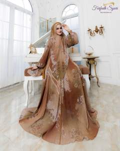 Nazawa Series Yellow Soft Farfadh Syar’i by Rayhanco Ceruty Import Babydoll Mix Plisket Khimar Layer Muslimah Printing Cantik Motif Formal Dress Mewah Wanita Syari Pesta Kondangan Ceruti Nyaman Lebaran Branded Gamis