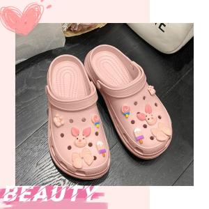 QZshop พร้อมส่ง รองเท้าแตะแฟชั่น รองเท้าแตะหัวโต มีตัวติดให้ ตัวติดสีชมพูพริ้ง สายหวานต้องจัด ลายการ์ตูนน่ารัก พื้นกันลื่น ปั๊วะปัง