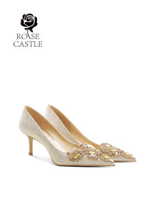 Gold Wedding Shoes for Women Two-Way Wear Bride High Heels Spring Summer Fashion Single Shoes Crystal Design Wedding Footwear