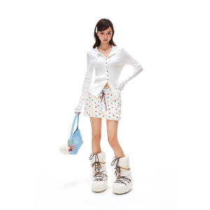 Apea | Slimming Shimmering Heart Star Buttons Long Sleeve Cardigan