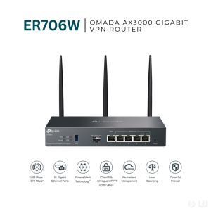 TP-Link ER706W Omada AX3000 Dual Band WiFi 6 Gigabit VPN Router | Gigabit Ethernet Port | WAN Port | LAN Port | USB 3.0