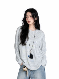 zuocisankon | Relaxed Style Youthful Stripe Round Neck Long Sleeve T-Shirt