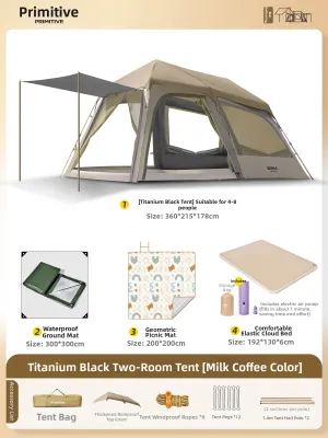 The Primitive | Automatic Assembly 2-in-1 Waterproof Camping Tent with 2 Rooms and Hall