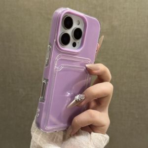 Luxury 2in1 Card Bag Holder Phone Case For iPhone 17 16 15 14 13 12 Pro Max Candy PC Wallet Shockproof Silicone Soft Clear Cover