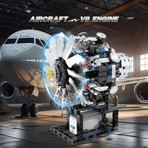 Airplane V8 Engine Motorized Simulation Brick Model Electrically Drive Technical Building Blocks Creative Toys Gifts Kids Boys