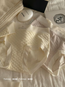 กางเกงชั้นในผ้าฝ้ายแท้สีครีมสำหรับผู้หญิง ป้องกันแบคทีเรีย ไร้ตะเข็บ ทรงสั้น ทรงเอวกลาง ทรงสามเหลี่ยม ชุดชั้นในผู้หญิง