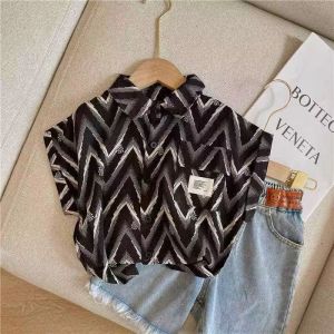 Cool Stripe Pattern Short Sleeve Shirt for Boys Korean Style Casual Cotton Shirt Summer Fashionable Shirt for Kids