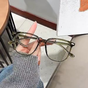 Fashion womens myopia glasses retro large frame display face small flat lens grade anti-blue radiation