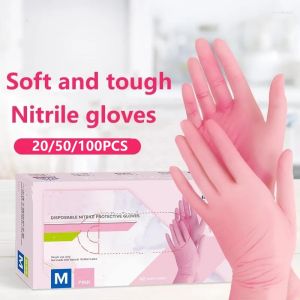20/50/100PCS Pink Nitrile Gloves Disposable Anti-Slip Gardening Gloves with Textured Grip Cleaning Working Protictive Gloves