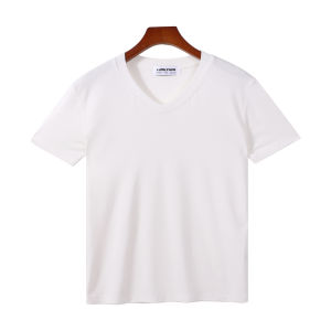 Heavyweight 260g V-Neck T-Shirt Womens Printed Cool Short Sleeve round Neck Base Shirt Top DIY Slim Fit Korean Style